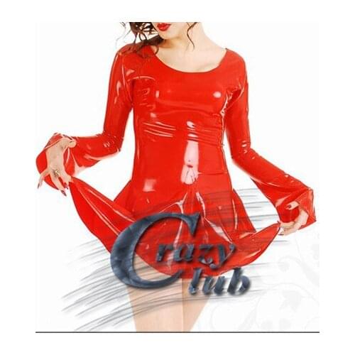 For Adult Plus Size Women Red Latex wide style with long sleeves and zip back Customized Dress Fetish Fast Delivery
