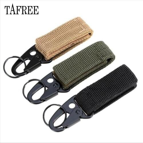 TAFREE Outdoor tactical nylon ribbon buckle Keychain multi-functional mountaineering olecranon hook MOLLE hook Key Belt