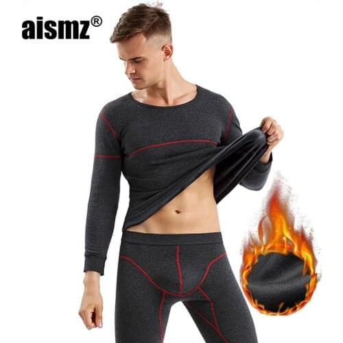 Aismz Mens Thermal Underwear Winter with Cashmere Skin Friendly Cotton Cashmere Thicken Long Johns Soft Fleece Keep Warm Men