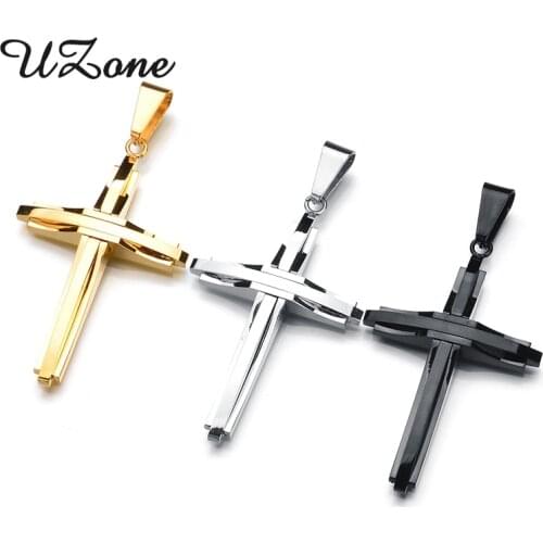 Uzone Classic Mens Cross Pendant Stainless Steel Link Chain Necklace For Men Jewelry