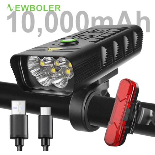 NEWBOLER Powerful 10,000mAh Bicycle Light 5 Leds USB Rechargeable T6 Bike Light Flashlight MTB Cycling Accessories as Power Bank