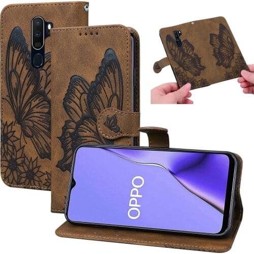 Vintage Leather Case For OPPO A5 2020 / A9 2020 Flip Wallet Butterfly Cover Phone Cases with Stand Card Slots Casing