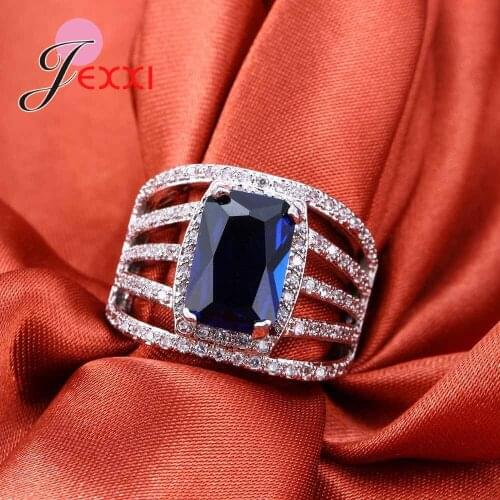 High Quality Fashion Blue Aurstrian Crystal Wedding Rings Jewelry For Woman Hollow Out Cubic Zirconia Engagement Anel