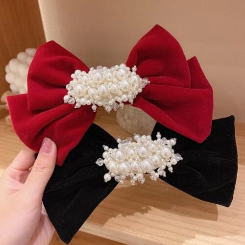 Elegant Pearl Fabric Velvet Bow Hairpins Large Hair Clip Pin for Women Barrettes Korean Headpiece Girls Hair Jewelry Accessories