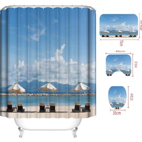 Seaside Scenery Digital Printing Custom Household Waterproof Shower Curtain Polyester Shower Curtain Cloth