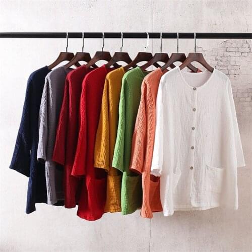 Women Cotton Linen Chinese Style Jacket Female Button Loose Casual Thin Jacket With Pockets Plus Size High Street Coat M-6XL 7XL
