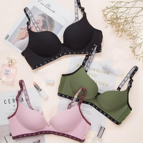 Women Comfort Skin Cotton Bralette Letter Straps Breathable Wireless Bra Sexy Lingerie Seamless Push Up Bras For Woman Underwear