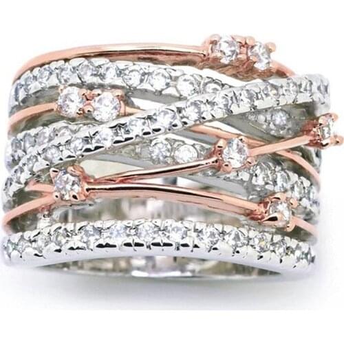 Fashion Wide anillos Cross Rings For Women Rose Gold Silver Zircon Ring Multilayer Finger Ring Bijoux Jewelry Size 5-12 bague