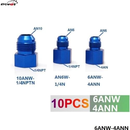 10PCS/LOT Fitting Flare Reducer Female 4AN to Male -6AN Blue Aluminum Nickel Plated 6ANW-4ANN