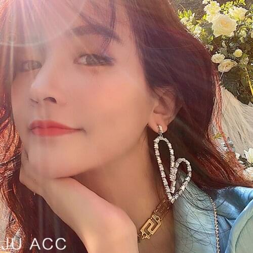 2020 New Fashion Trend Exaggerated Heart-shaped Hanging Dangle Prevent Allergy Womens Rhinestone Earrings Elegant Stud Earrings