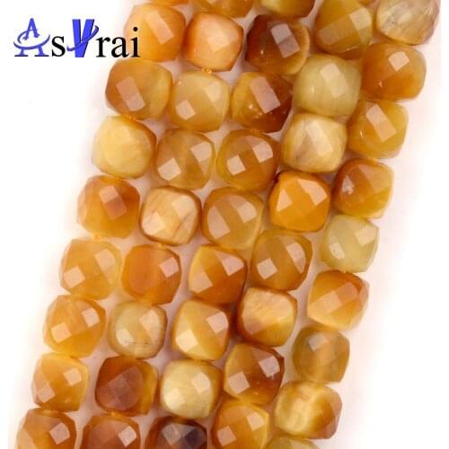 5mm Natural Faceted Gold Tiger Eye Stone Beads For Jewelry Making Square Loose Spacer Beads DIY Bracelet Necklace Accessories