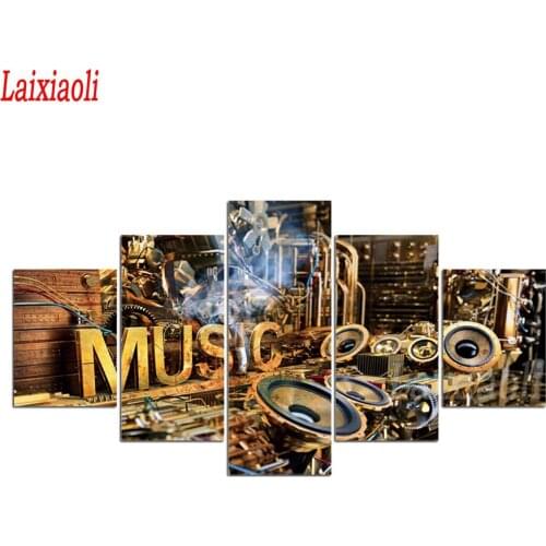 5PCS Music Lab Picture Full Square Diamond embroidery Cross stitch scenery Full Round Diamond painting DIY 3D Diamond mosaic ART