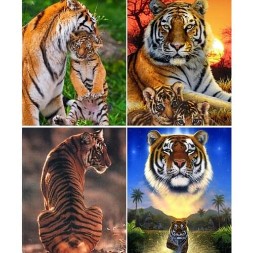 5D DIY Diamond Painting Tiger Cross Stitch Kit Full Drill Square Round Embroidery Rhinestone Mosaic Art Picture Home Decor Gift