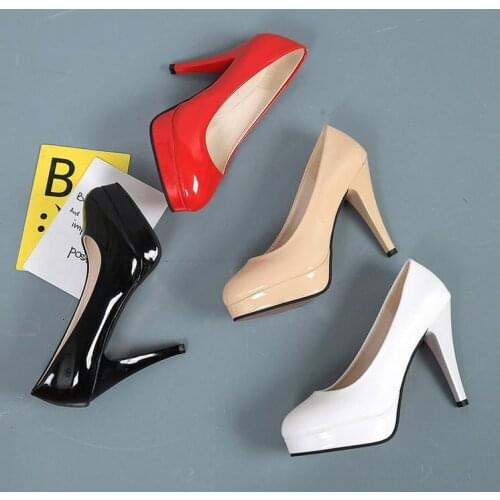Large Size 35-42 Concise High Platform Party Shoes Sexy Shallow Women Pumps Fashion Patent Leather High Heels Shoes Womens