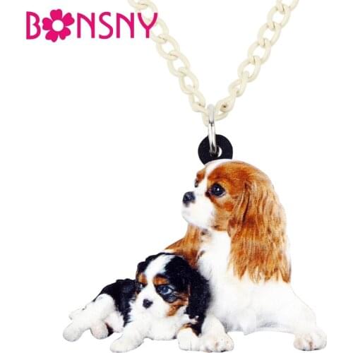 Bonsny Acrylic Sweet Cavalier King Charles Spaniel Dog Necklace Pendant Chain Choker Jewelry For Women Girls Ladies Teens Gift