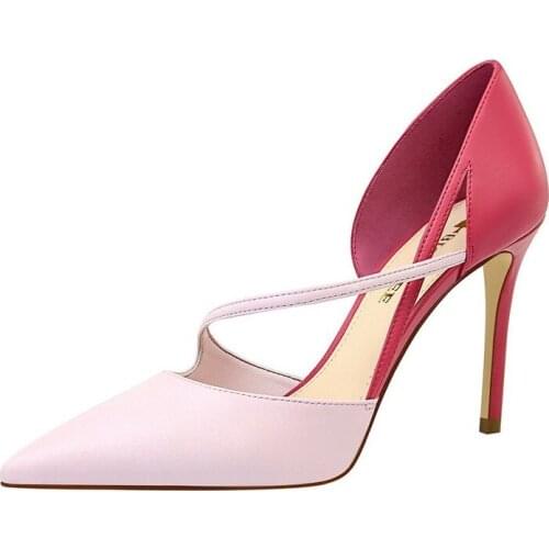 2021 Women Summer 9.5cm High Heels Sandals Sexy Yellow Fetish Strap Red Stripper Pumps Female Scarpins Valentine Hollow Shoes