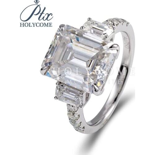 2020 hot sale Custom Design Jewelry super white Emerald cut 14K GOLD loose moissanite diamond ring for wedding Серьги кольцо