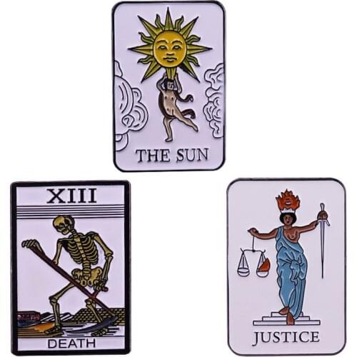 Death Tarot Brooch and Enamel Pin Skull Grim Reaper the Sun Tarot Lapel Pin Halloween Collection Gifts