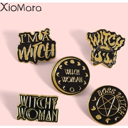 Black Pentagram Moon Phase Witch Magic Enamel Pins Brooches For Women Gothic Punk Lapel Sorcerer Witchcraft Badge Jewelry Gifts