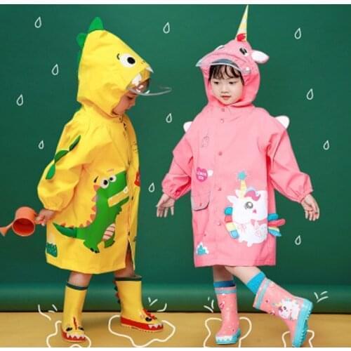 Children Rain Coat With Bag Cartoon Fashion Dinosaur Waterproof Kindergarten Students Cute Clothing For Toddler Boy And Girl New