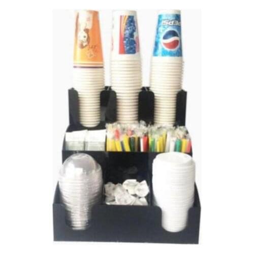 Cup & Lid Dispenser Organizer Coffee Condiment Holder Caddy Coffee Cup Rack New