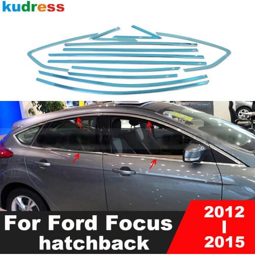 For Ford focus hatchback 2012 2013 2014 2015 Stainless Steel Chrome Window Frame Sill Trim Molding Cover Upper+Down Protector