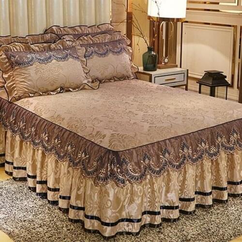 European Velvet Lace Bed Skirt Autumn and Winter Thin Section Warm Short Plush Bed Cover Kit Lace Lace Bed Skirt