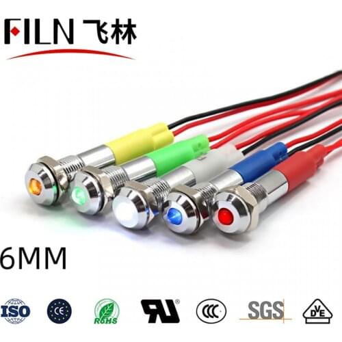 FILN CE Metal 6mm mounting hole 12v 24v 220v 110v Mini pilot lights long-life led indicator light with wire