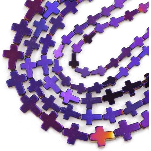 Purple Hematite Beads Natural Stone 4x6/6x8/8x10MM Cross Jesus Spacers Loose Beads For Jewelry Making Diy Pendant Accessories