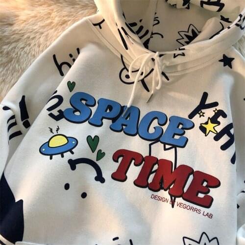 Harajuku Hip Hop Letter Graphic Hoodie Women Kawaii Teens Girl Clothes Oversized Streetwear Sweatshrit 2021 Autumn New Casual