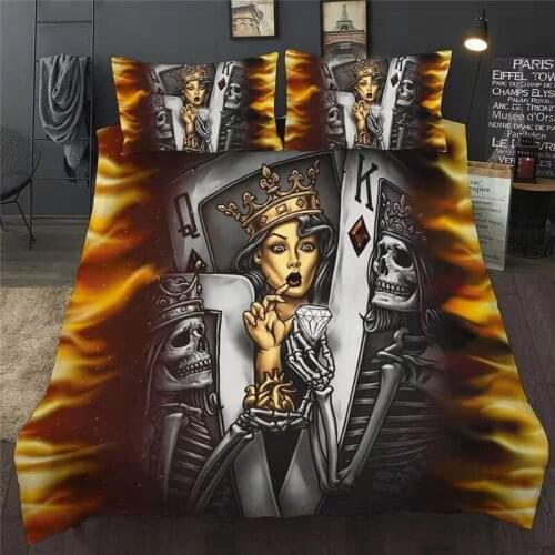 3D Poker Skull Bedding Set AU King size Bed Set Sugar Skull Duvet Cover with Pillowcase Luxury Bed linen Home Textile