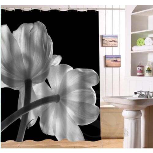 HOT Popular Custom Black and white flowers Bathroom Shower Curtain Polyester Waterproof Bathroom Decor SQ-LRM