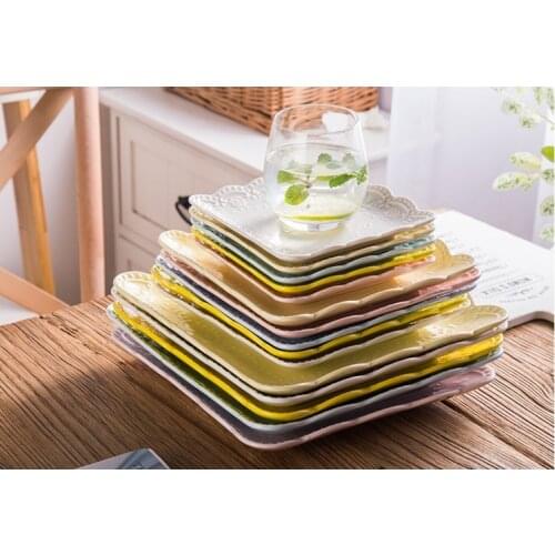 Multi-color Optional 6 Inches x5pcs/set Ceramic Plate Western Food Plates Salad Plate Square Flat plate Dinner tray Cake Dish