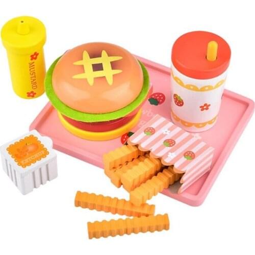 Fly AC Wooden burger toy Strawberry simulation burger hotdog group play kitchen toys for kids