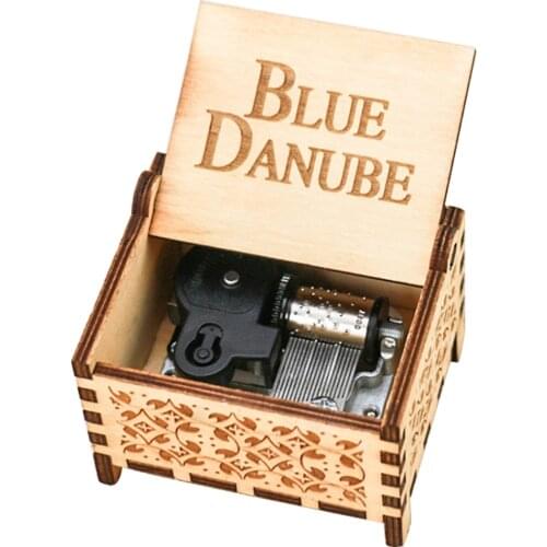 The Blue Danube Music Box 18 Note Windup Clockwork Mechanism Engraved Wood Music Box for Kids,Play The Blue Danube
