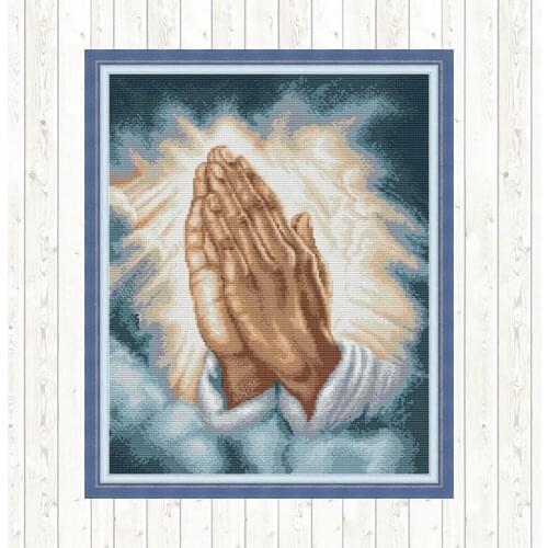 Pray Cross Stitch Embroidery Set Full 14CT Count Print on Canvas 11CT DMC Thread Needlework Set DIY Handmade Painting Home Decor