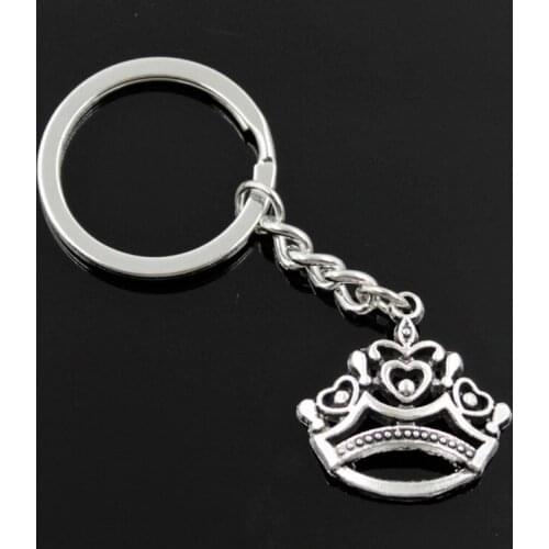 New Fashion Men 30mm Keychain DIY Metal Holder Chain Vintage Hollow Crown 26x26mm Silver Color Pendant Gift