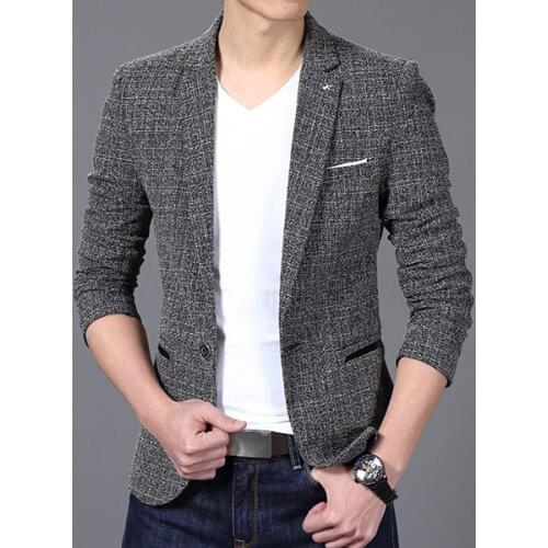2019 New Spring and autumn Mens Slim Blazer In Single Button Mens Suit Jacket Casual Blazer High Quality Cotton Suit Men