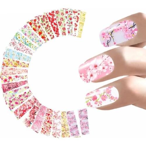 New 24 Sheet Floral Print Nail Art Sticker Water Transfer Stickers Flower Nails Wraps Decoration