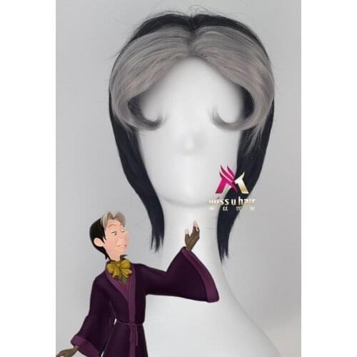 New Cedric The Sorcerer Cosplay Wig Princess Sofia the First Short Black Gray Straight Synthetic Hair for Adult +wig cap