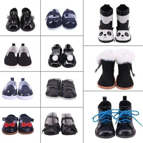 7Cm Doll Shoes Black Sequined Lacquered Leather Canvas,Sneakers Boots For 18 Inch American&43 Cm Baby New Born Doll Girl`s Toy