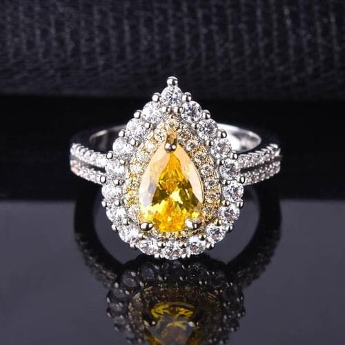 WEGARSTI Authentic 925 Sterling Silver Ring Water Drop Yellow Colors Gemstone Ring Original Wedding Jewelry Gift For Mother