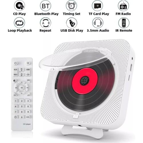 Portable CD Player Bluetooth Speaker Stereo CD Players LED Screen Wall Mountable CD Music Player with IR Remote Control FM Radio