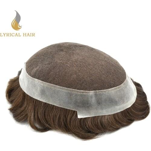 Transparent French Lace With Poly Skin Mens Toupee Remy Human Hair Replacement System Remy Virgin Human Hairpiece Hand Tied Wig