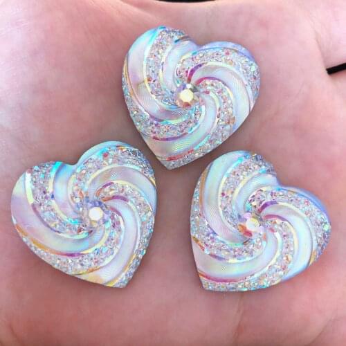 Hot DIY 8PCS 30mm AB Resin Heart Flatback Rhinestone Spiral Wind Wedding Buttons F257*2