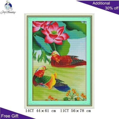 Joy Sunday Flowers Animal Wedding Home Decor D121 14CT 11CT Stamped and Counted Mandarin Duck and Lotus Cross Stitch kits