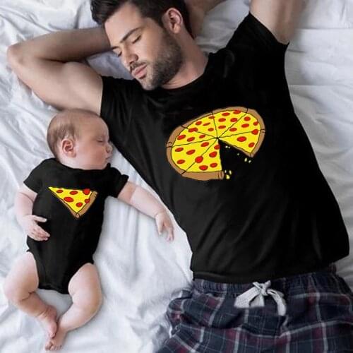Family Matching Outfits Pizza Print Daddy Mom Kids T-shirt Family Look Father Son Clothes Fathers Day Gift T-shirt Baby Ropmer