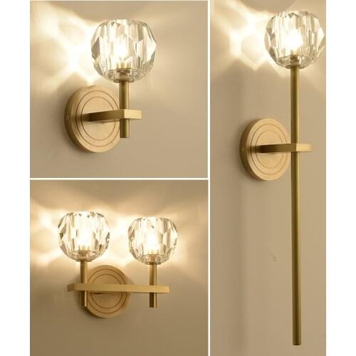 Nordic Copper LED Wall Lamp Brass Wall Light Living Room K9 crystal Lamp Bedroom lights LED G9 Living room/aisle/corridor