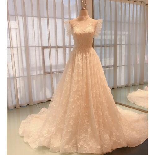 SL-5091 SuLi Beach Bohemian Wedding Dress 2020 New Court Train Bride Dress Lace Beard Crystal Boho Wedding Gowns