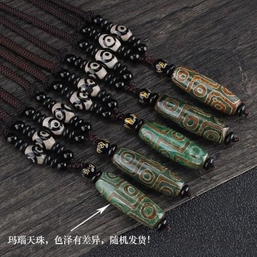 Nine Eye Tibet Dzi Pendant Drop Choker Nacklace Natural Stone Materials Fashionable Style Tibet Heaven Bead Bring Good Luck